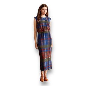 Anthropologie HD In Paris Dress Womens 2 Midi Plaid Andaz Cinched Waist